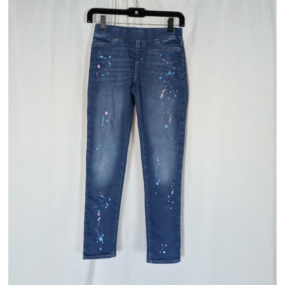 Lands' End Jeggings 12 Girl's Blue Paint Splattered Pull On Stretch Leggings